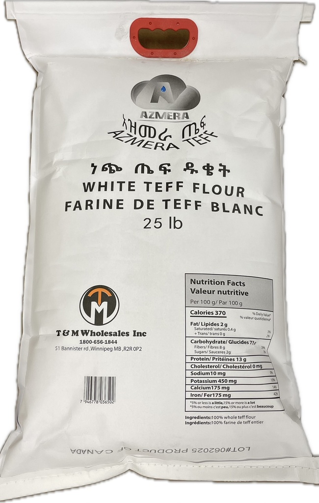 White Azmera teff flour 25 LB