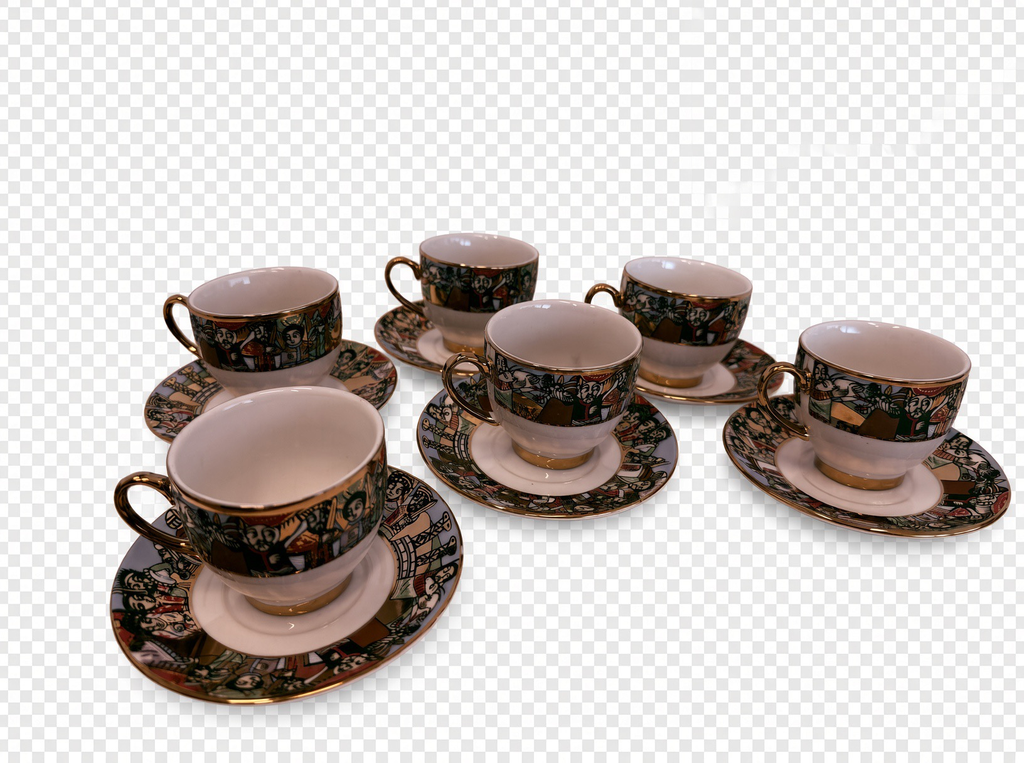 6 Electroplate Coffee Cups And Saucers With Handle (Saba)