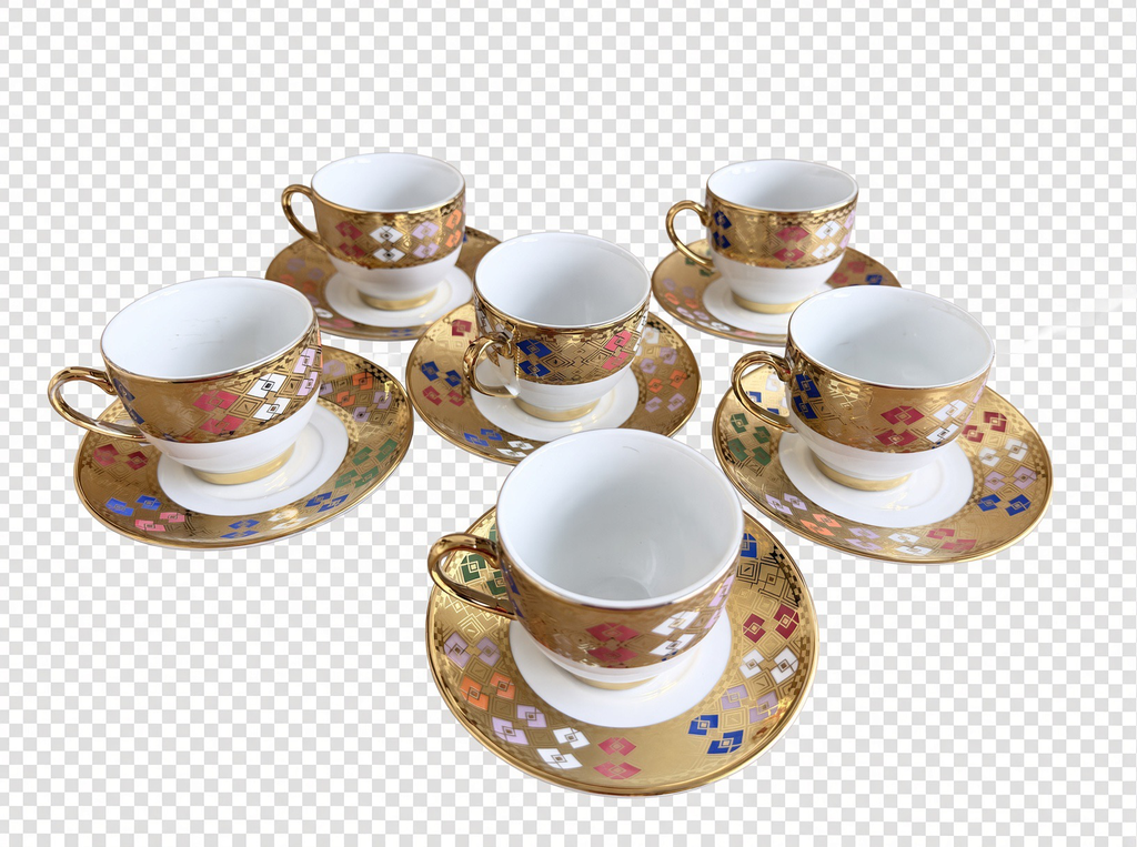 6 Electroplate Coffee Cups And Saucers With Handle (Small Telet)