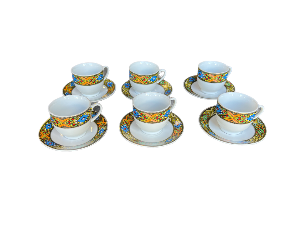 6 Coffee Cups And Saucers With Handle (Large Telet)