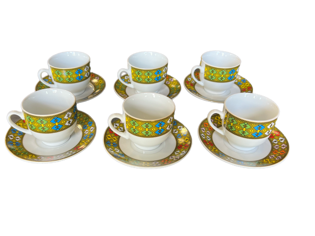 6 Coffee Cups And Saucers With Handle (Small Telet)