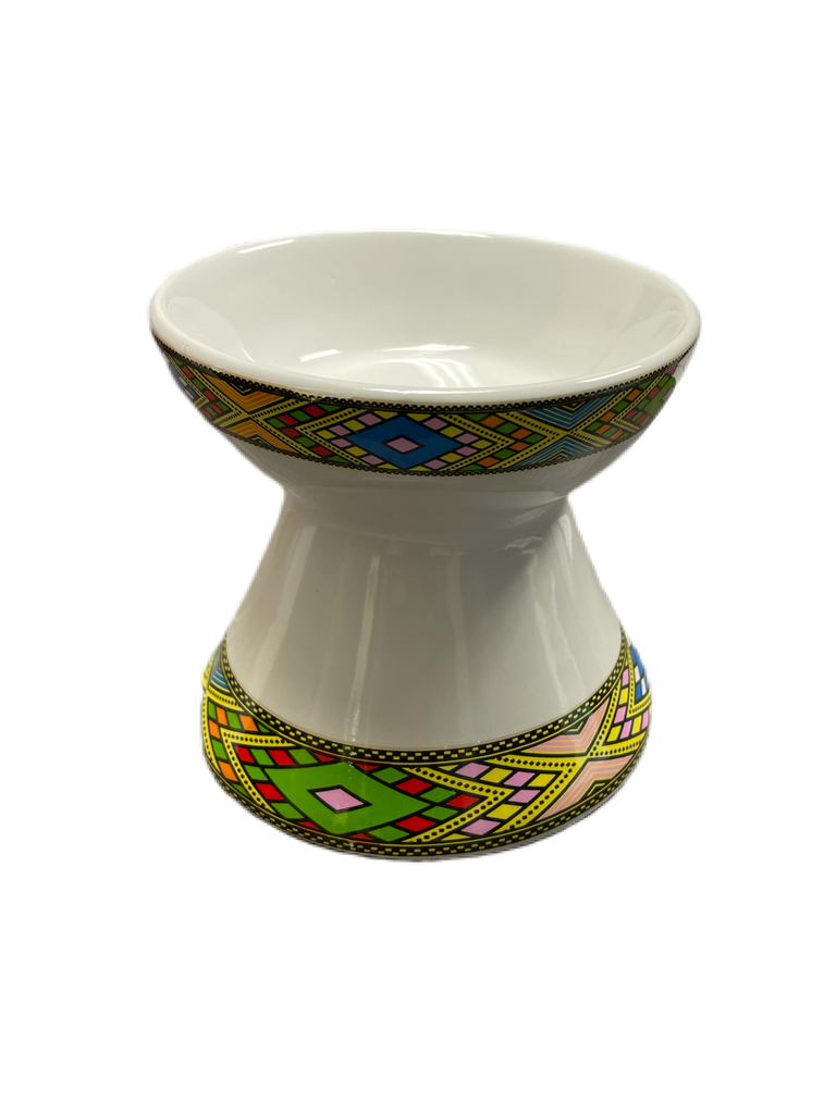 ነጭ ሴራሚክ የጀበና ማስቀመጫ (በትልቅ ጥለት)