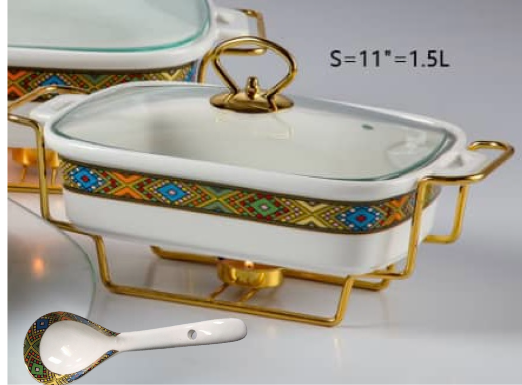 11" Rectangle Food Warmer & Spoon (Large Telet) 1.5L