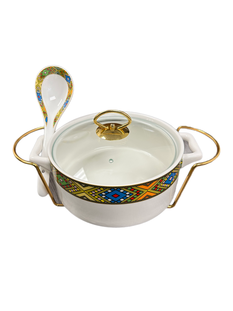 8" Round Food Warmer & Spoon (Large Telet) 2.0L