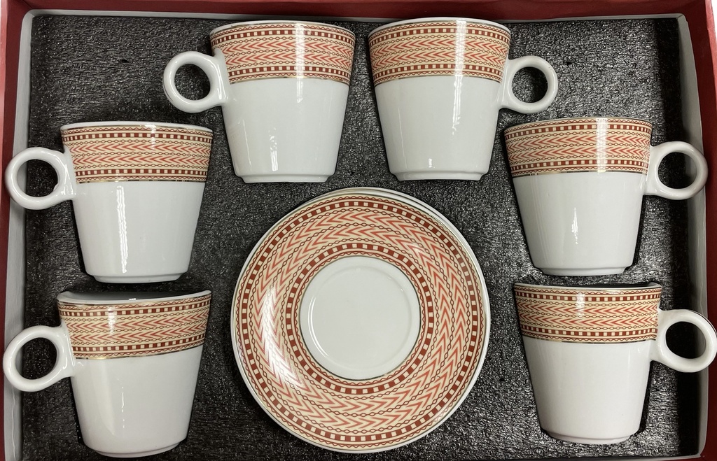 6 PCS Tea Cups With Saucers(Brown Telet)