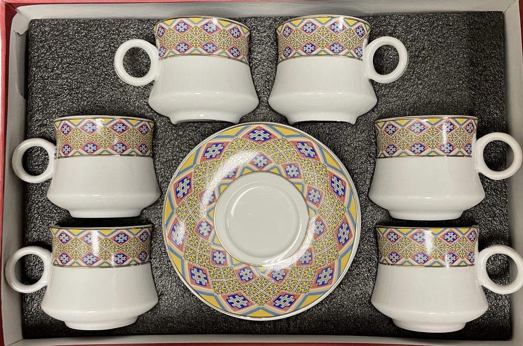 6 PCS Tea Cups With Saucers(Blue&Yellow)