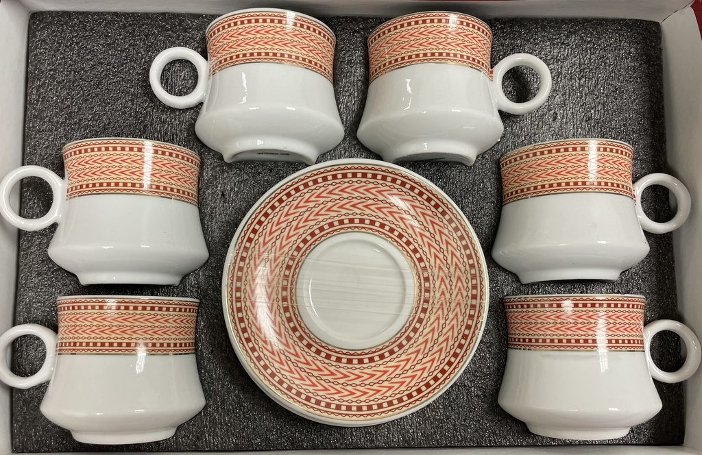 6 PCS Tea Cups With Saucers (Brown Telet)