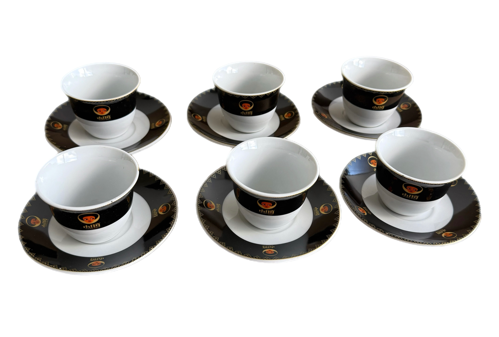6 Coffee Cups And Saucers Without Handle ( Habesha Print)(Black)