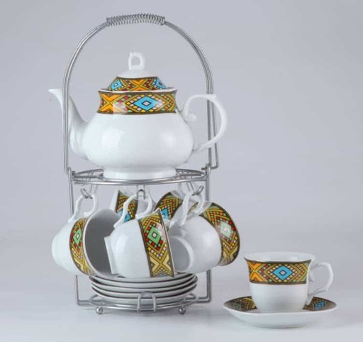 [2146] 14 PCS Tea Set With Rack (Large Telet)