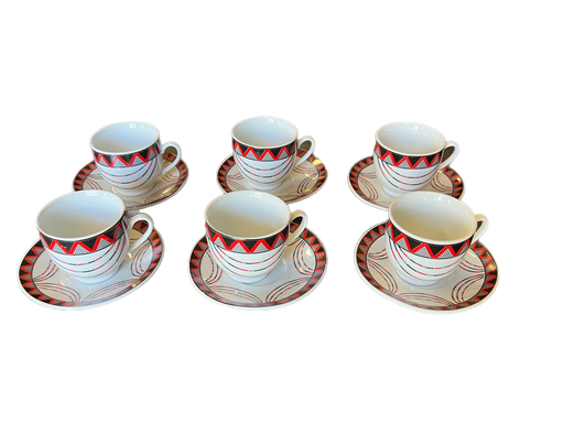 [249] 6 COFFEE CUPS AND 6 SAUCERS Aba Geda with handle