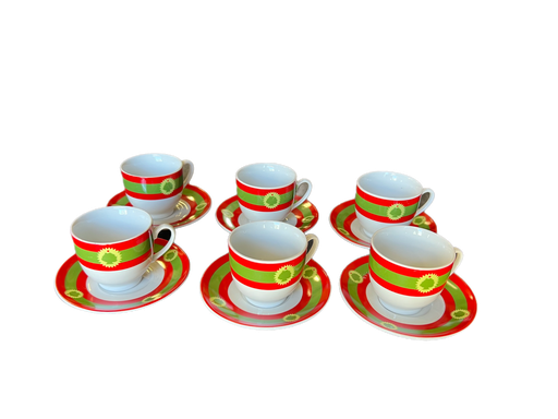 [248] 6 COFFEE CUPS AND 6 SAUCERS (oromia flag) with handle