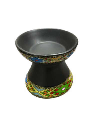 [2986] ጥቁር ሴራሚክ የጀበና ማስቀመጫ (በጥለት)