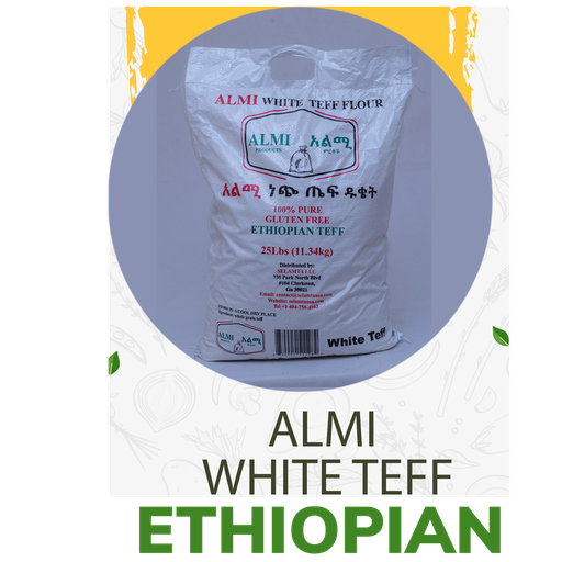 [1283] አልሚ የኢትዮጵያ ነጭ ጤፍ ዱቄት 25ፓውንድ