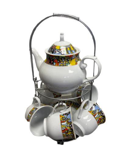 [2160] 14 PCS Tea Set With Rack (Saba)