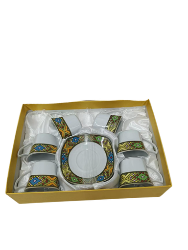[8711] የሻይ 6 ሲኒዎች & 6 ማስቀመጫ (በትልቅ ጥለት)