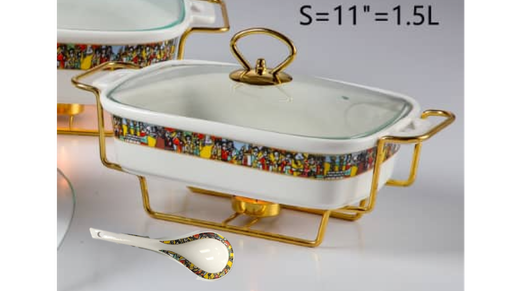 [7578] 11" Rectangle Food Warmer & Spoon (Saba) 1.5L