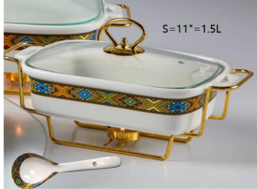 [7585] 11" Rectangle Food Warmer & Spoon (Large Telet) 1.5L