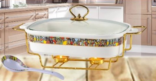 [7639] 15" Rectangle Food Warmer & Spoon (Saba) 3.0L