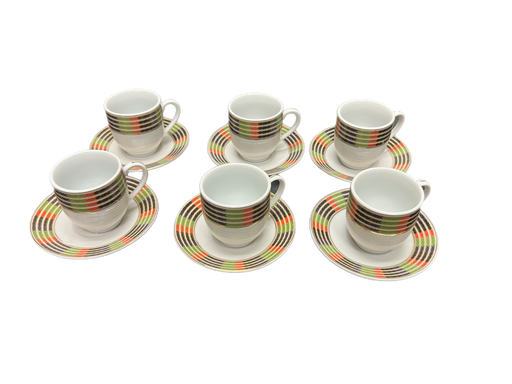 [2733] 6 Coffee Cups And Saucers With Handle (Tinishi Telet)