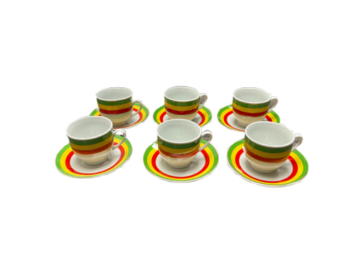 [5476] 6 Coffee Cups And Saucers With Handle 02 (Ethiopian Flag)