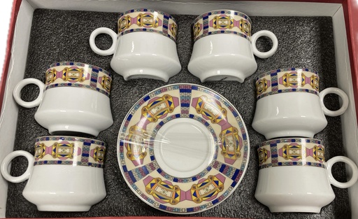 [6659] 6 PCS Tea Cups With Saucers(Purple & Yellow Telet)