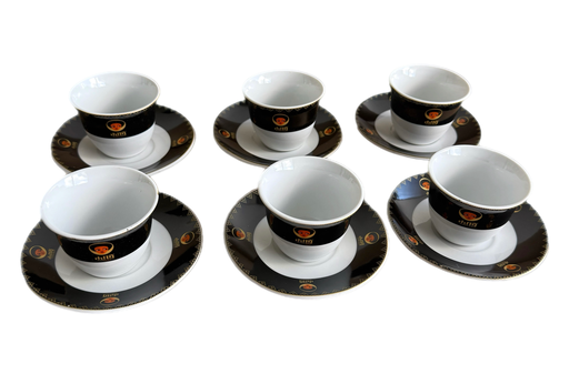 [27955] 6 Coffee Cups And Saucers Without Handle ( Habesha Print)(Black)