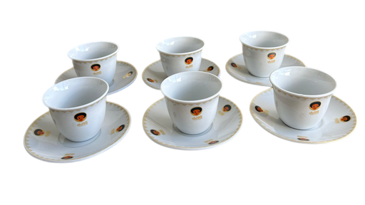 [6885] 6 Coffee Cups And Saucers Without Handle (Habesha Print)(White) 